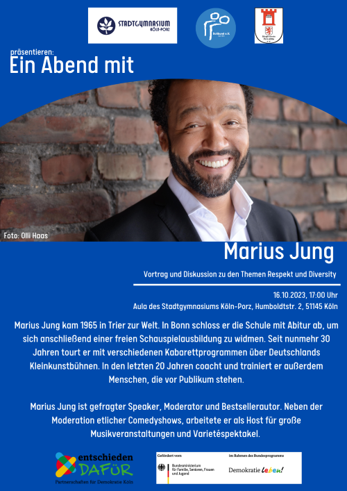 Ankündigung: Ein Abend mit Marius Jung zu den Themen Respekt und Diversity